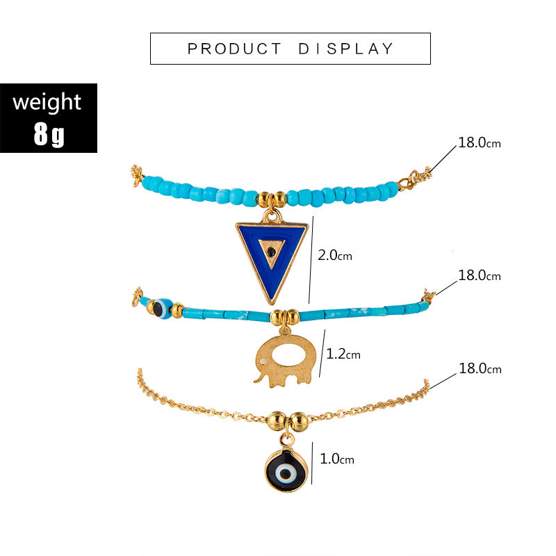 New Creative Popular Geometric Triangle Alloy Hollow Elephant Eyes Rice Beads Multilayer Anklet