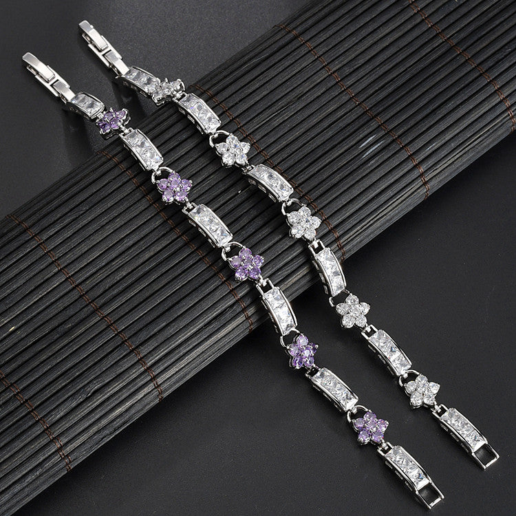 Lady Flower Copper Plating Inlay Zircon Bracelets