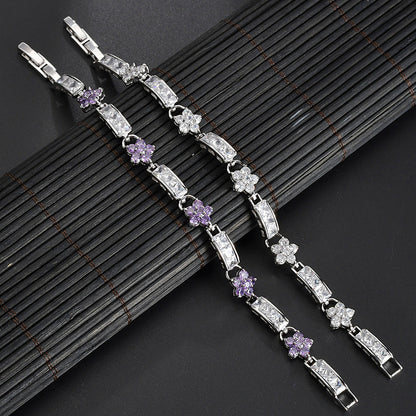 Lady Flower Copper Plating Inlay Zircon Bracelets