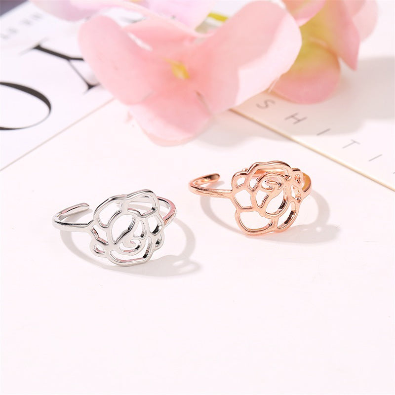 Rings Jewelry Temperament Rose Gold Rose Lady Ring Hollow Open Single Ring Wholesale