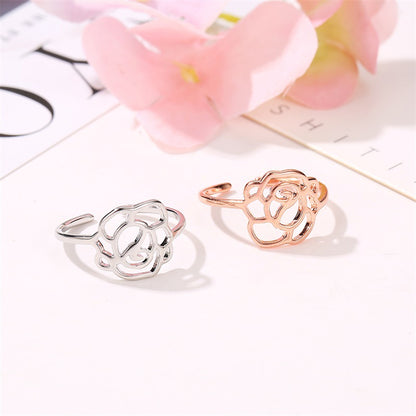 Rings Jewelry Temperament Rose Gold Rose Lady Ring Hollow Open Single Ring Wholesale