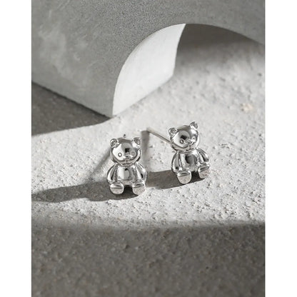 119 Korean Style Ins Original Niche Design Sense Minimalistic Temperamental Versatile Bear Texture S925 Sterling Silver Stud Earrings For Women