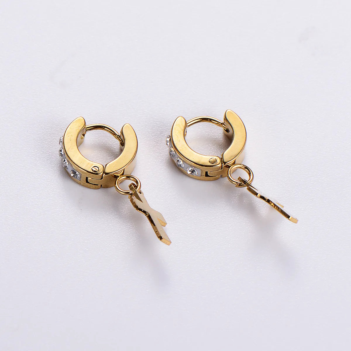 12 Pairs Casual Cross Plating Inlay Stainless Steel Zircon 18K Gold Plated Drop Earrings