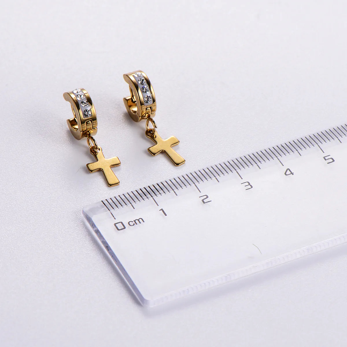 12 Pairs Casual Cross Plating Inlay Stainless Steel Zircon 18K Gold Plated Drop Earrings