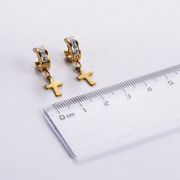 12 Pairs Casual Cross Plating Inlay Stainless Steel Zircon 18K Gold Plated Drop Earrings