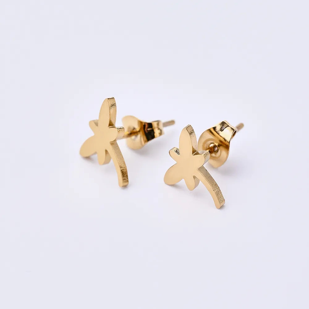 12 Pairs Casual Cute Pastoral Peace Dove Dragonfly Handmade Polishing Laser 304 Stainless Steel Gold Plated Ear Studs