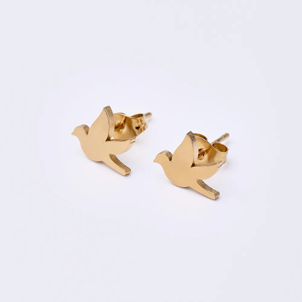 12 Pairs Casual Cute Pastoral Peace Dove Dragonfly Handmade Polishing Laser 304 Stainless Steel Gold Plated Ear Studs