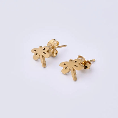 12 Pairs Casual Cute Pastoral Peace Dove Dragonfly Handmade Polishing Laser 304 Stainless Steel Gold Plated Ear Studs