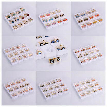 12 Pairs Casual Cute Simple Style Animal Devil's Eye Fruit Sequins Plating Inlay Stainless Steel Acrylic Turquoise Shell 18k Gold Plated Ear Studs