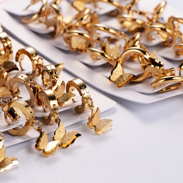 12 Pairs Casual Elegant Butterfly Plating Stainless Steel 18k Gold Plated Drop Earrings