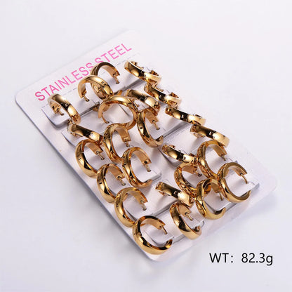 12 Pairs Casual Elegant Solid Color Plating Stainless Steel 18k Gold Plated Hoop Earrings