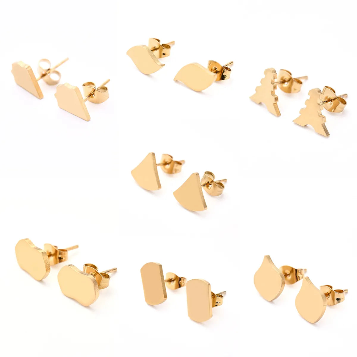 12 Pairs Casual Modern Style Simple Style Triangle Eiffel Tower Solid Color Handmade Polishing Laser 304 Stainless Steel Gold Plated Ear Studs