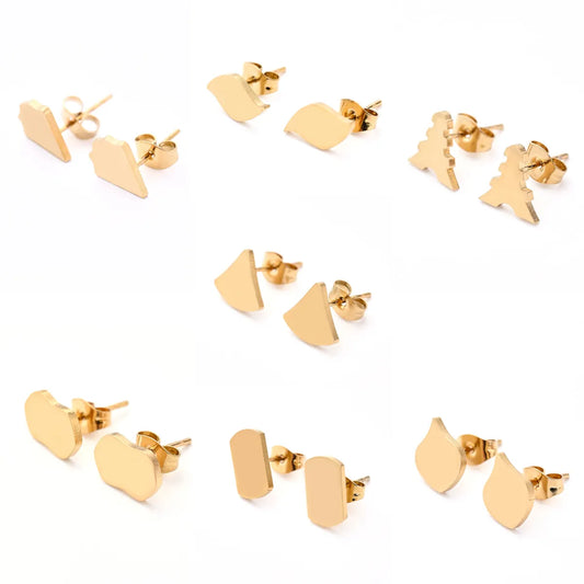 12 Pairs Casual Modern Style Simple Style Triangle Eiffel Tower Solid Color Handmade Polishing Laser 304 Stainless Steel Gold Plated Ear Studs