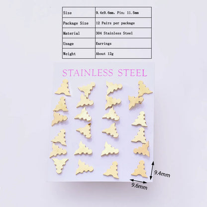 12 Pairs Casual Modern Style Simple Style Triangle Eiffel Tower Solid Color Handmade Polishing Laser 304 Stainless Steel Gold Plated Ear Studs