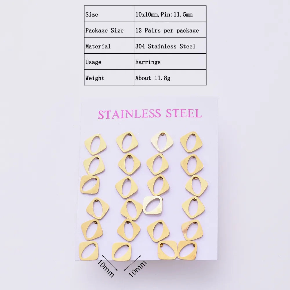 12 Pairs Casual Modern Style Simple Style Triangle Geometric Oval Handmade Polishing Laser 304 Stainless Steel Gold Plated Ear Studs