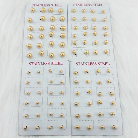 12 Pairs Casual Simple Style Classic Style Round Beads Plating 304 Stainless Steel Gold Plated Ear Studs