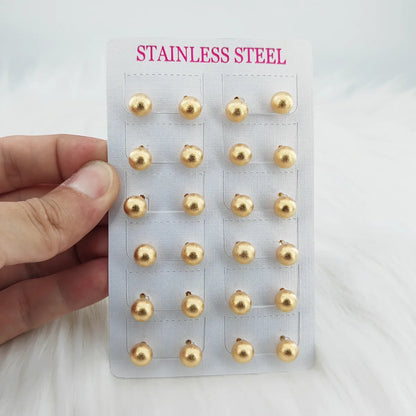 12 Pairs Casual Simple Style Classic Style Round Beads Plating 304 Stainless Steel Gold Plated Ear Studs