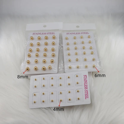 12 Pairs Casual Simple Style Classic Style Round Plating 304 Stainless Steel Gold Plated Ear Studs