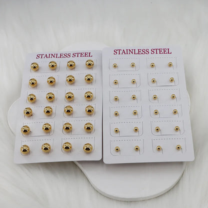 12 Pairs Casual Simple Style Classic Style Round Plating 304 Stainless Steel Gold Plated Ear Studs