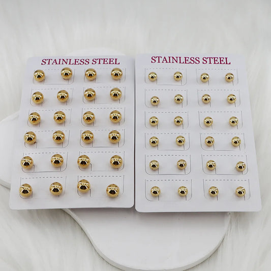 12 Pairs Casual Simple Style Classic Style Round Plating 304 Stainless Steel Gold Plated Ear Studs