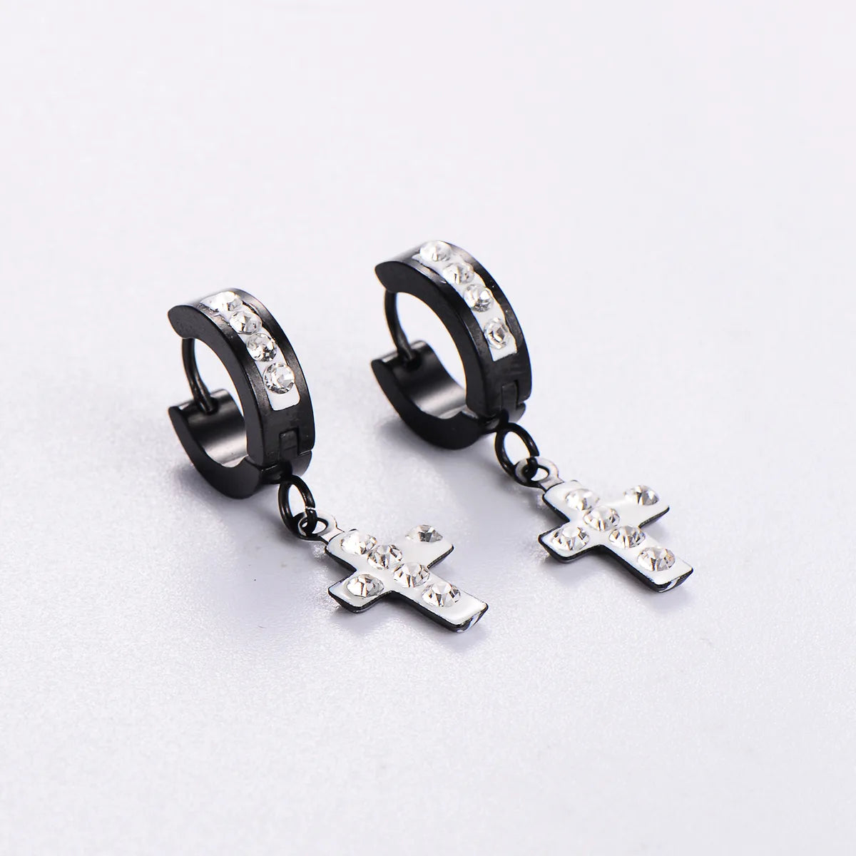 12 Pairs Casual Streetwear Cross Plating Inlay 304 Stainless Steel Artificial Diamond Drop Earrings