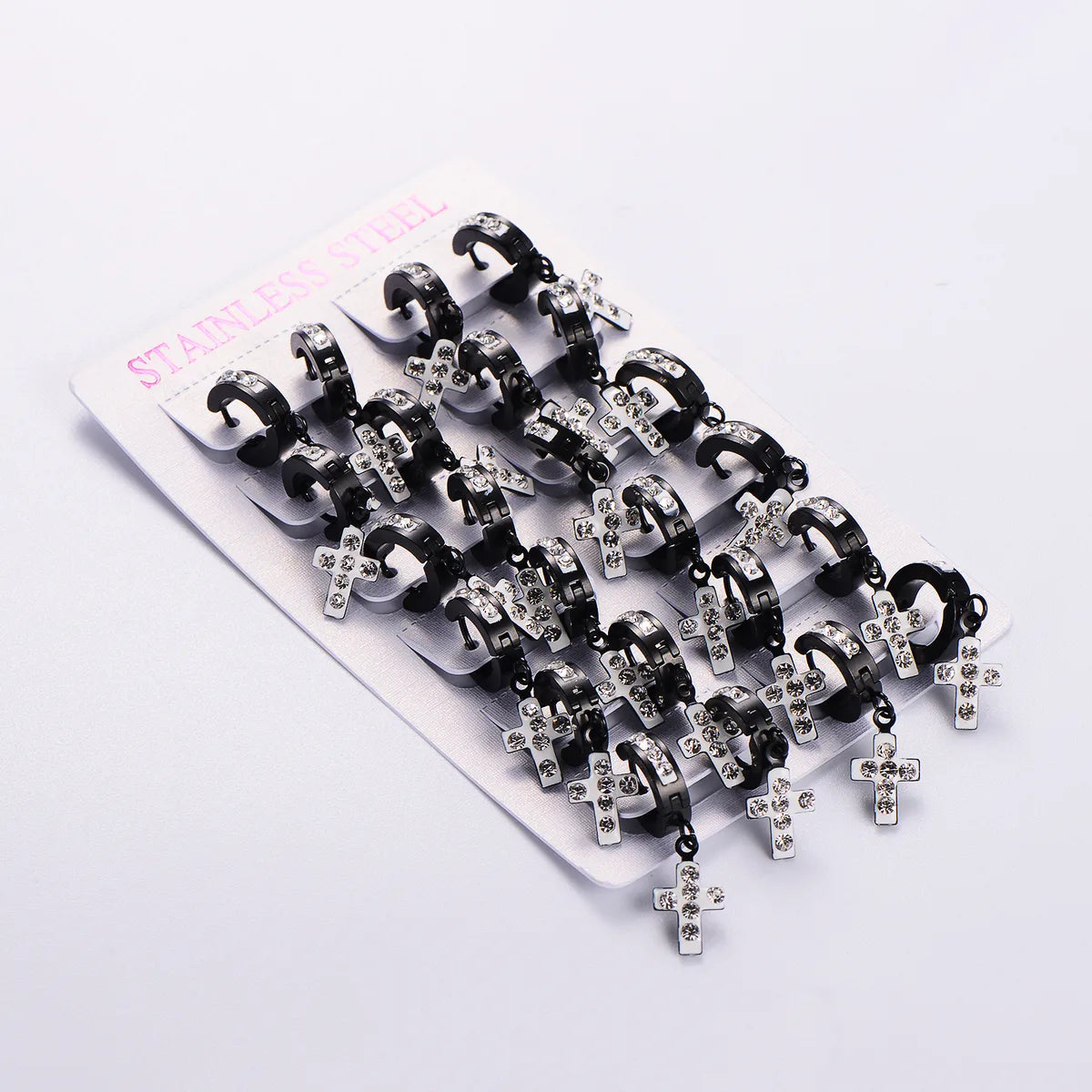 12 Pairs Casual Streetwear Cross Plating Inlay 304 Stainless Steel Artificial Diamond Drop Earrings