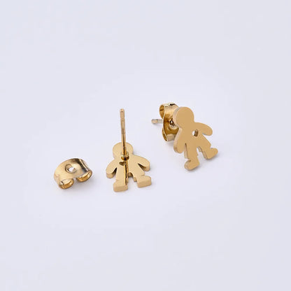 12 Pairs Cute Romantic Simple Style Human Handmade Polishing Laser 304 Stainless Steel Gold Plated Ear Studs