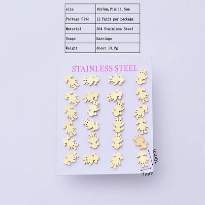 12 Pairs Cute Romantic Simple Style Human Handmade Polishing Laser 304 Stainless Steel Gold Plated Ear Studs