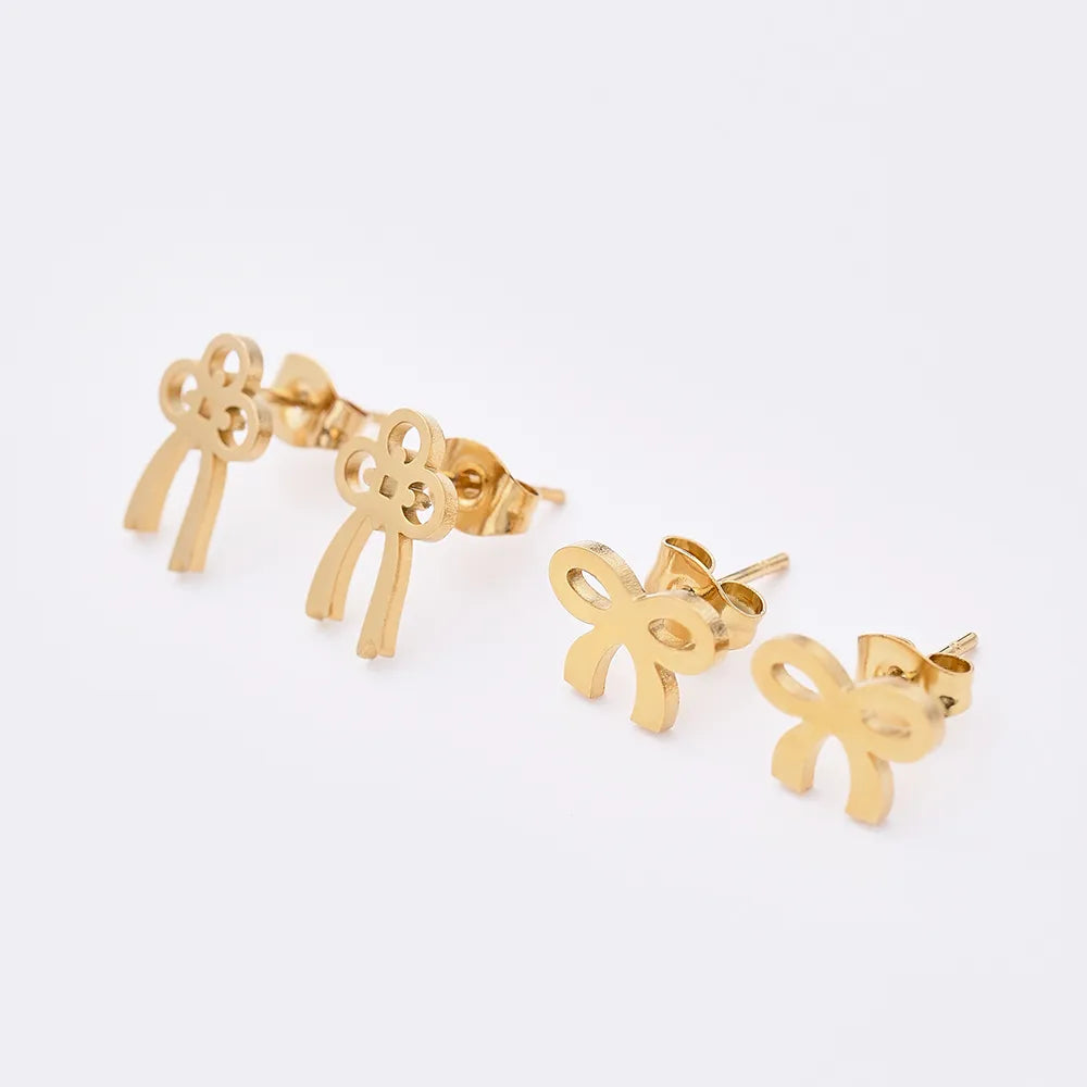 12 Pairs Elegant Simple Style Streetwear Bow Knot Handmade Polishing Laser 304 Stainless Steel Gold Plated Ear Studs