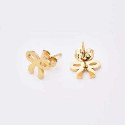 12 Pairs Elegant Simple Style Streetwear Bow Knot Handmade Polishing Laser 304 Stainless Steel Gold Plated Ear Studs