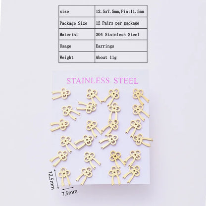 12 Pairs Elegant Simple Style Streetwear Bow Knot Handmade Polishing Laser 304 Stainless Steel Gold Plated Ear Studs