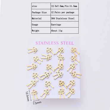 12 Pairs Elegant Simple Style Streetwear Bow Knot Handmade Polishing Laser 304 Stainless Steel Gold Plated Ear Studs