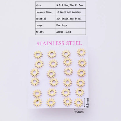 12 Pairs Elegant Simple Style Streetwear Sun Star Snowflake Handmade Polishing Laser 304 Stainless Steel Gold Plated Ear Studs