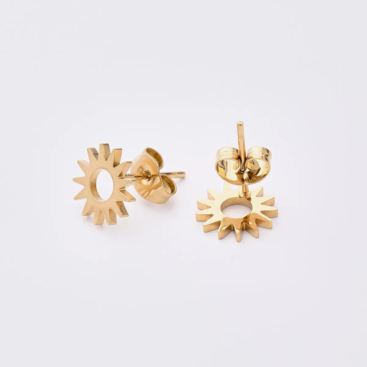 12 Pairs Elegant Simple Style Streetwear Sun Star Snowflake Handmade Polishing Laser 304 Stainless Steel Gold Plated Ear Studs