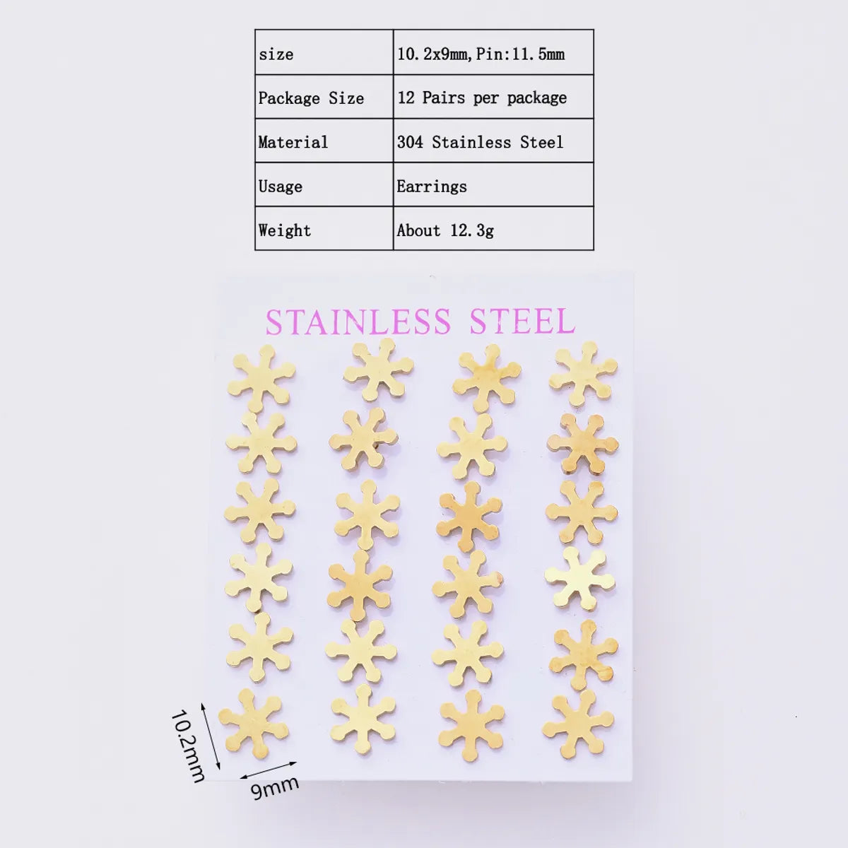 12 Pairs Elegant Simple Style Streetwear Sun Star Snowflake Handmade Polishing Laser 304 Stainless Steel Gold Plated Ear Studs