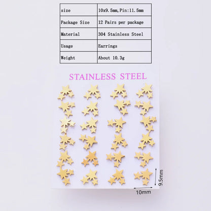 12 Pairs Elegant Simple Style Streetwear Sun Star Snowflake Handmade Polishing Laser 304 Stainless Steel Gold Plated Ear Studs