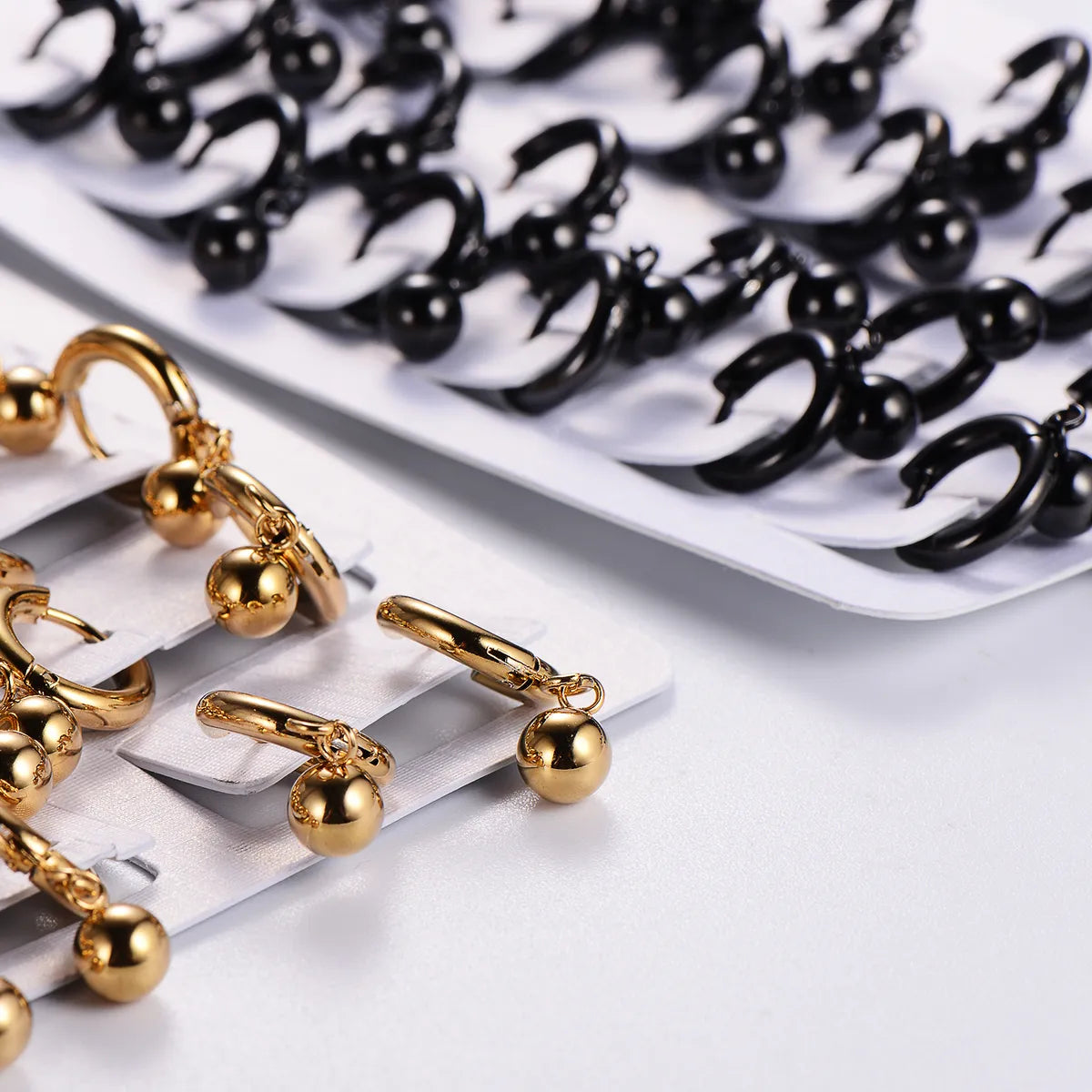 12 Pairs Hip-hop Retro Solid Color Plating Stainless Steel 18k Gold Plated Drop Earrings