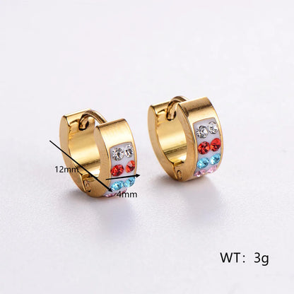 12 Pairs Simple Style Classic Style Solid Color Plating Inlay Stainless Steel Rhinestones 18K Gold Plated Earrings