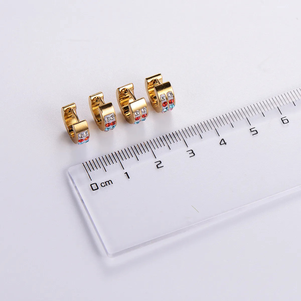 12 Pairs Simple Style Classic Style Solid Color Plating Inlay Stainless Steel Rhinestones 18K Gold Plated Earrings