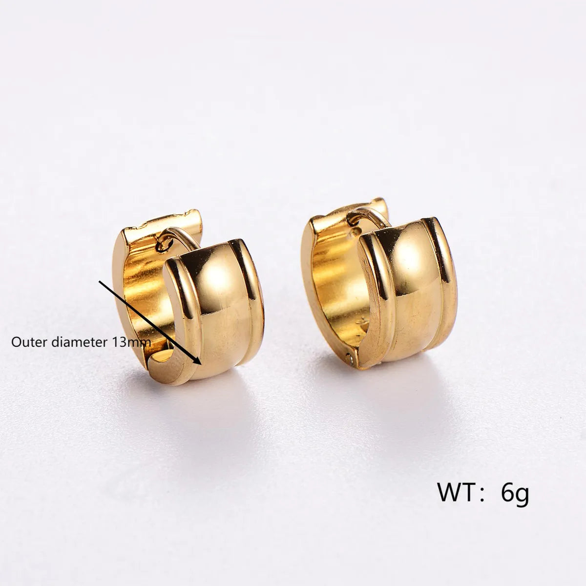 12 Pairs Simple Style Commute Solid Color Plating Stainless Steel 18k Gold Plated Earrings