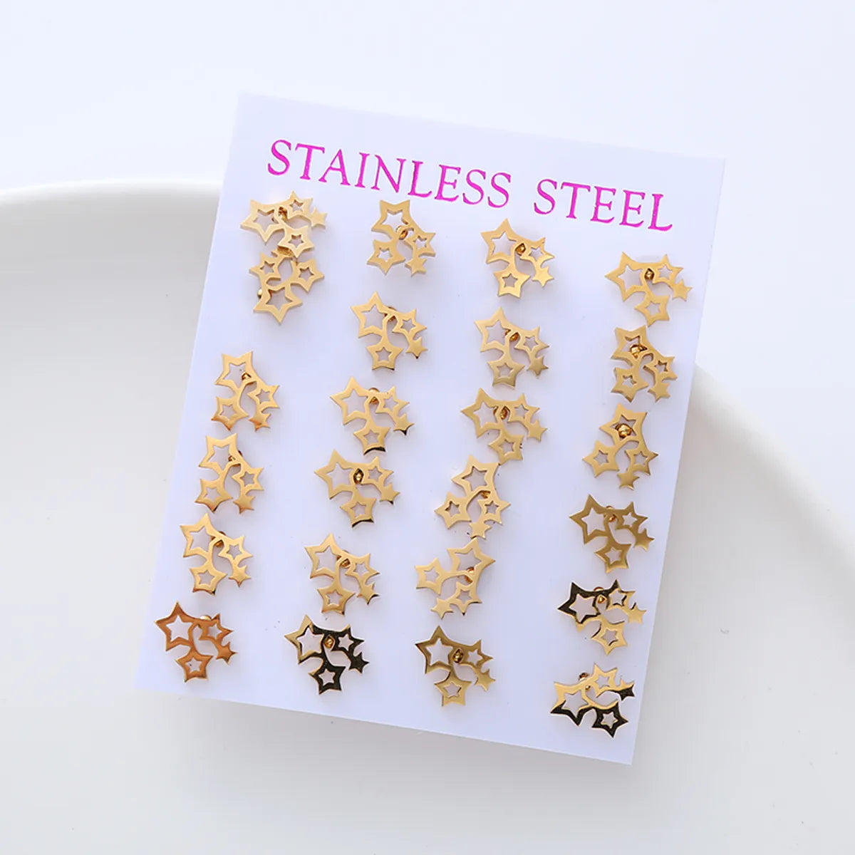 12 Pairs Simple Style Letter Heart Shape Snowflake Stainless Steel Plating Ear Studs