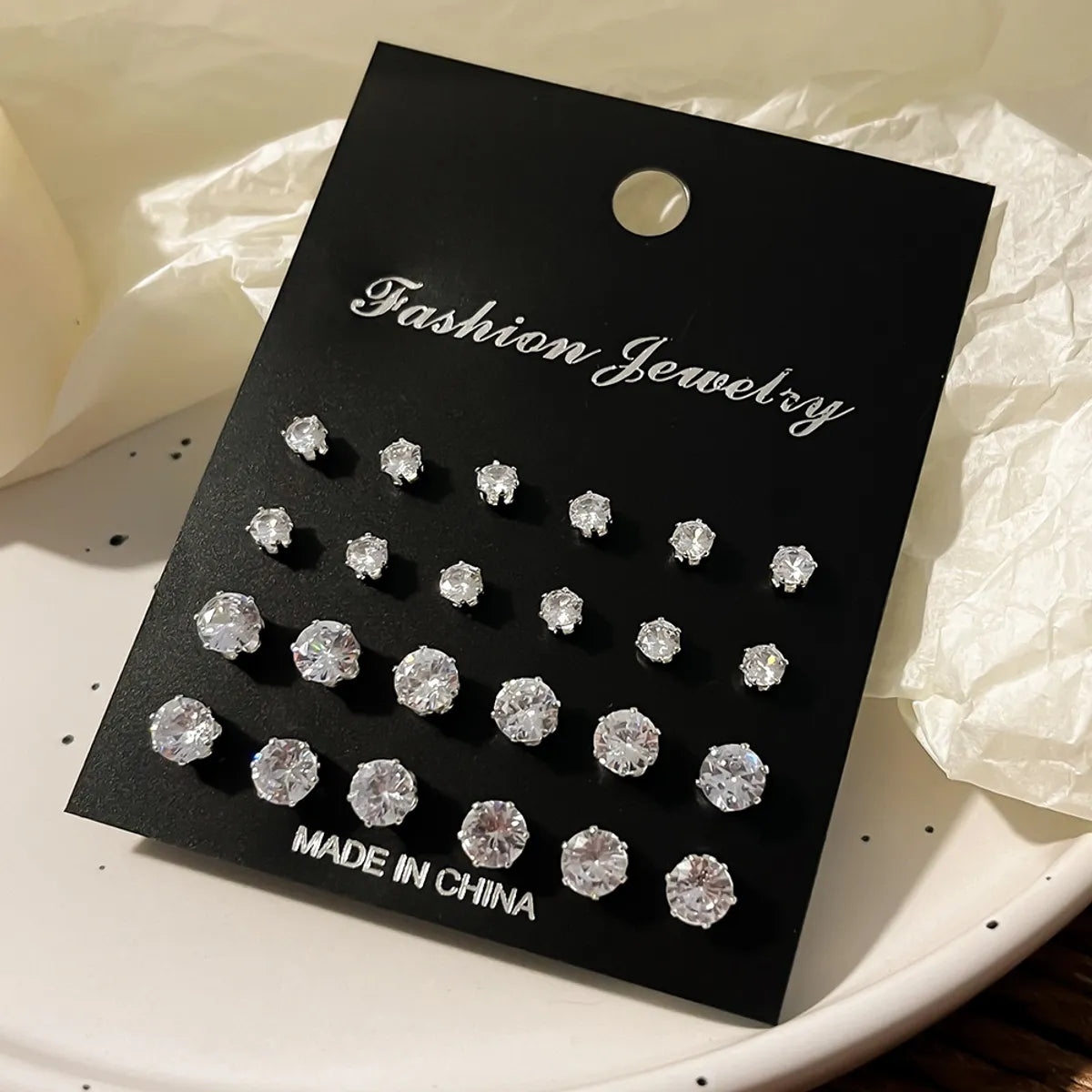 12 Pairs Simple Style Round Plating Inlay Alloy Zircon Gold Plated Rhodium Plated Ear Studs