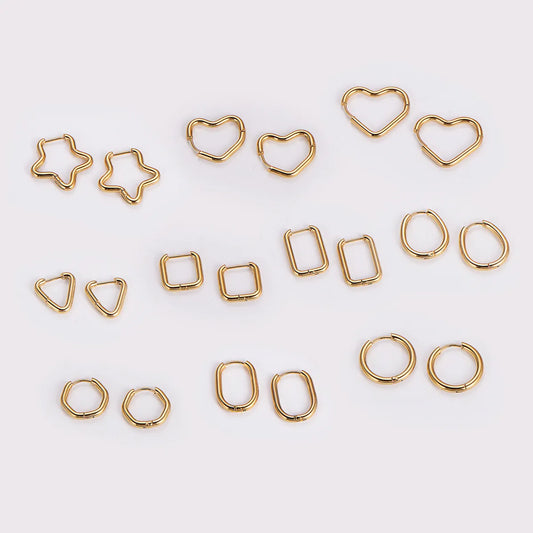 12 Pairs Simple Style Solid Color Asymmetrical Plating Stainless Steel 18k Gold Plated Hoop Earrings