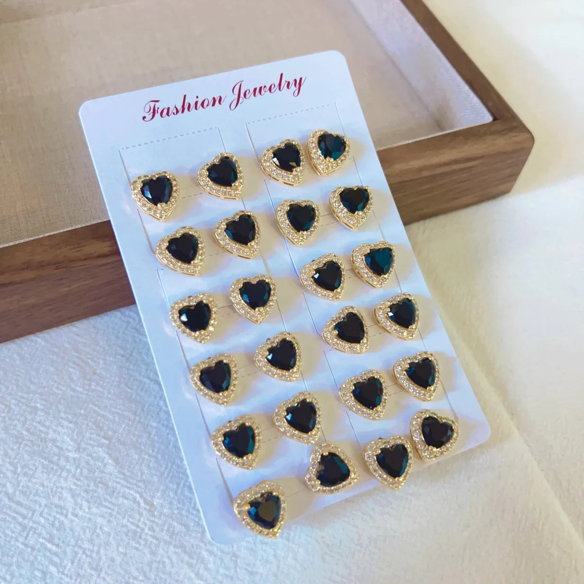 12 Pieces 1 Set Elegant Heart Shape Inlay Copper Zircon Ear Studs