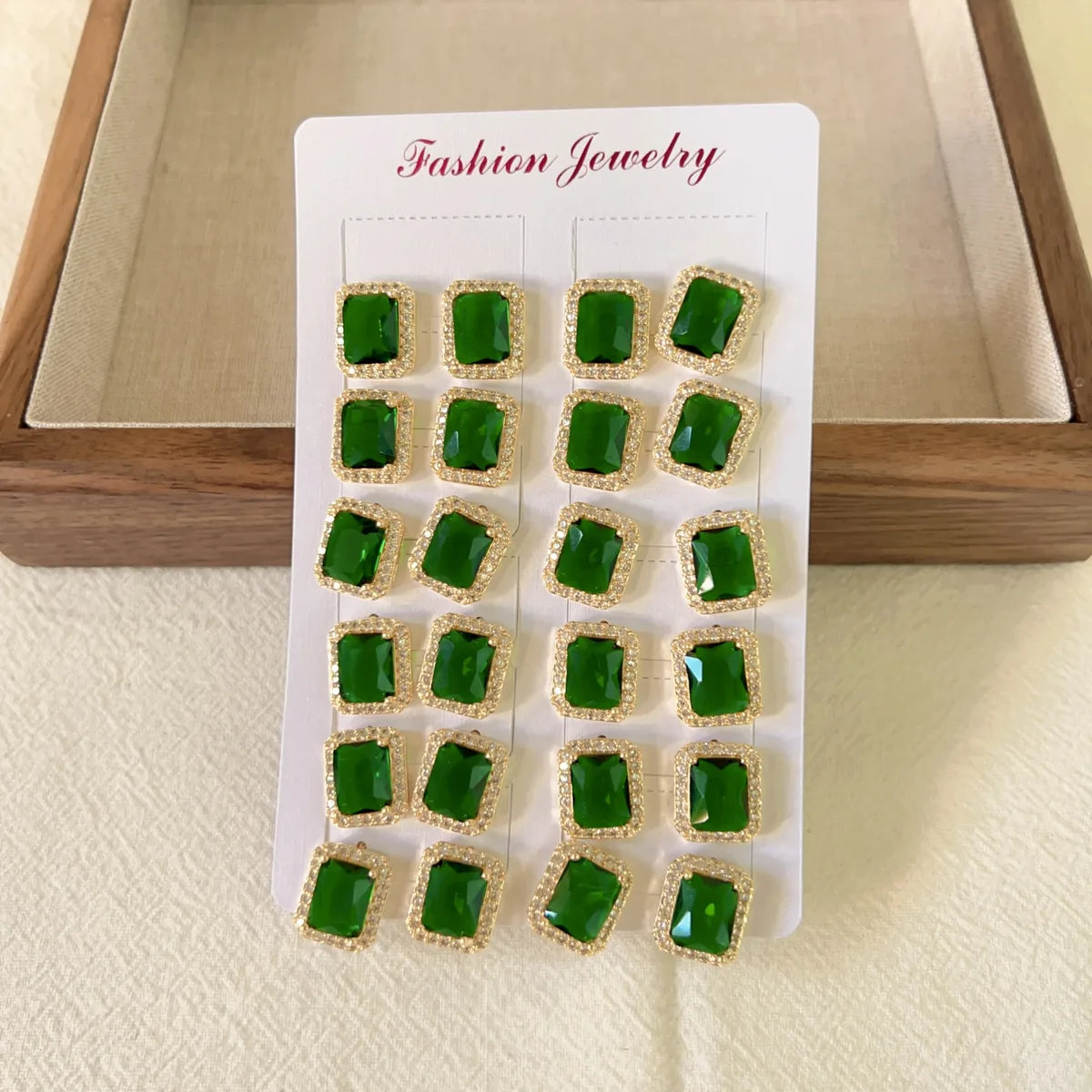 12 Pieces 1 Set Elegant Retro Square Inlay Copper Zircon Ear Studs