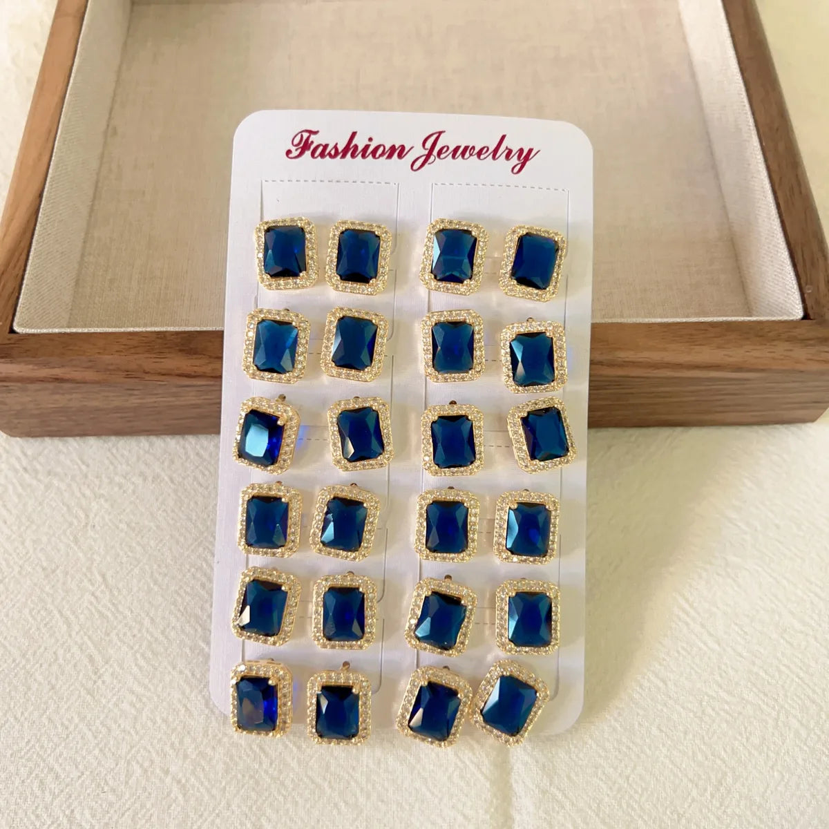 12 Pieces 1 Set Elegant Retro Square Inlay Copper Zircon Ear Studs