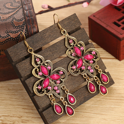 1 Pair Ethnic Style Water Droplets Metal Plating Inlay Artificial Gemstones Women's Drop Earrings