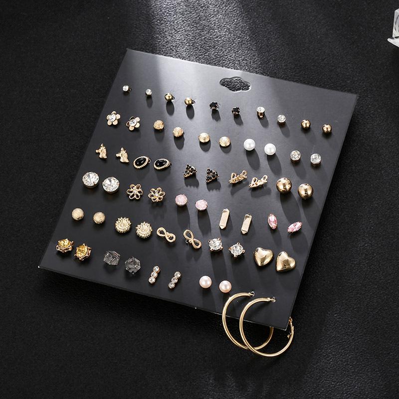 Beads Multi-element Flower Alloy Square Rhinestone Stud Earring Set Nhsd136077