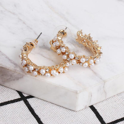 Geometric Earrings Pearl Alloy Diamond Earrings