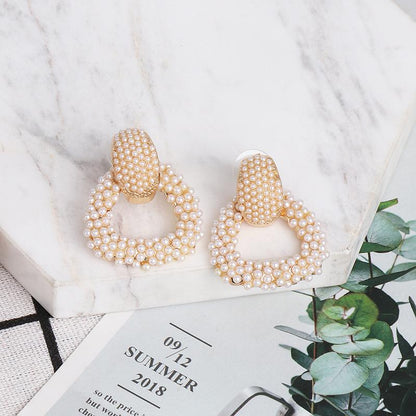 Geometric Earrings Pearl Alloy Diamond Earrings